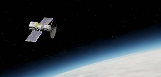 satellites, extraterrestrial orbits, communications satellites floating in the atmosphere 3D illustration,