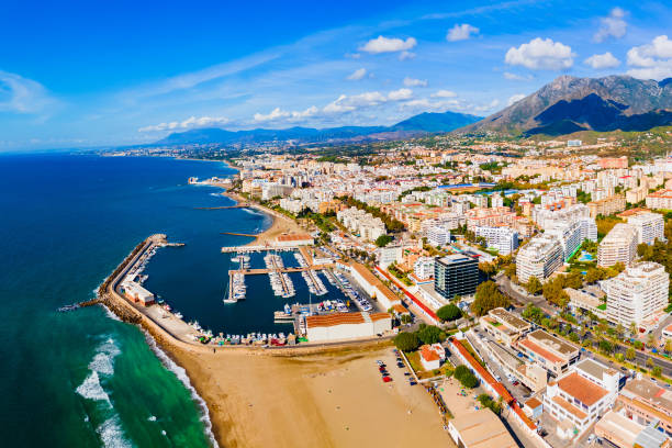 istock Marbella city port and beach aerial panoramic view 2171750596