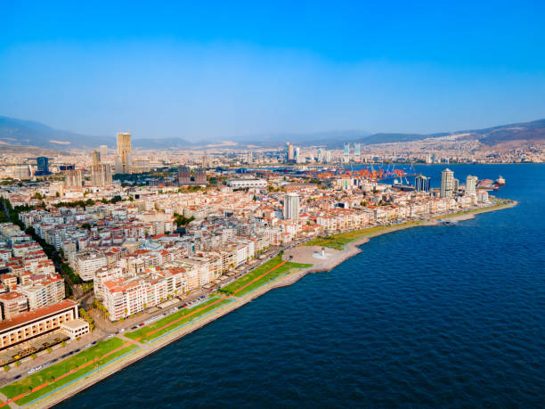 Izmir city centre aerial panoramic view in Turkey