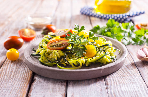 istock Zucchini pasta with pesto, avocado and tomatoes 2171767583