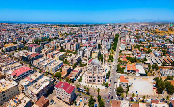 istock Didim Cental Mosque aerial panoramic view in Turkey 2171769098