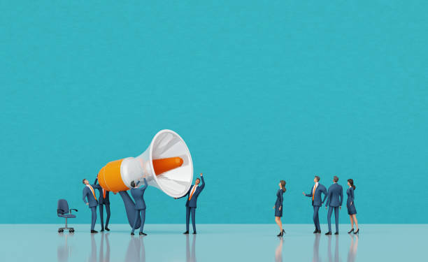istock Team of experiences professional people are working around big megaphone. Control, help, support concept 3d rendering 2171774067