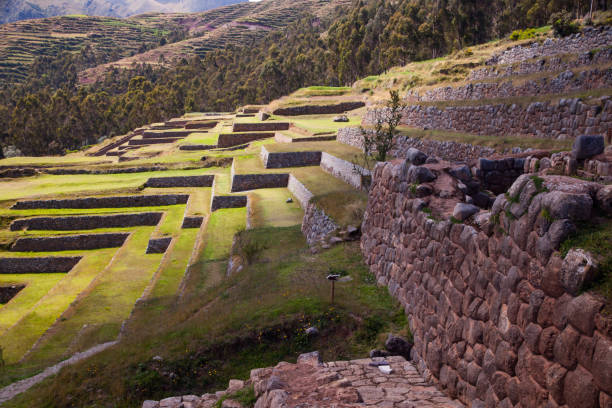 istock Old Inca Archaeological Heritage Complex Site with Angled Terraces Located in Andes Mountains Sacred Valley, Chinchero, Cusco Region, Peru 2171779612