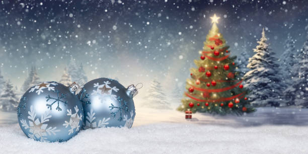 istock Christmas card with balls baubles tree background and copyspace copy space decoration winter snow panorama 2171784424
