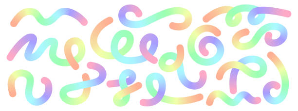 istock A collection of abstract iridescent gradient shapes with wavy lines . Colorful vector set of wavy lines for design . 2171793343