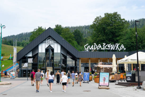 The building of the Gubaowka cable car station in Zakopane Zakopane, Poland - July 12, 2024 - The building of the Gubaowka cable car station in Zakopane tatra tourists stock pictures, royalty-free photos & images