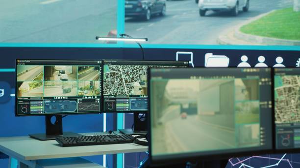 istock Public security agency office equipped with satellite CCTV cameras system 2171803168