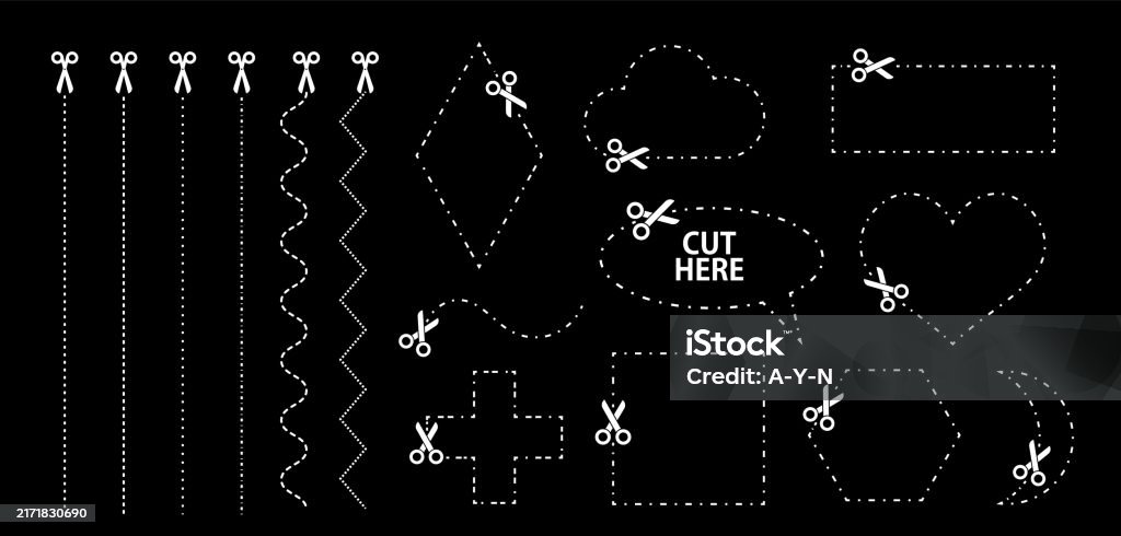 Shapes Sccissors Set Of Scissors With Cut Lines Vector Collection Of Different Geometric ...