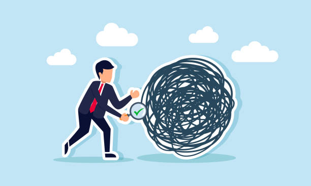 istock A businessman with a magnifying glass and a checkmark investigating or examining something disorganized, illustration of evaluation of unclear processes to simplify them 2171833412