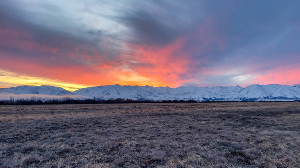 istock Red sky at dusk over the mountain ranges 2171838948
