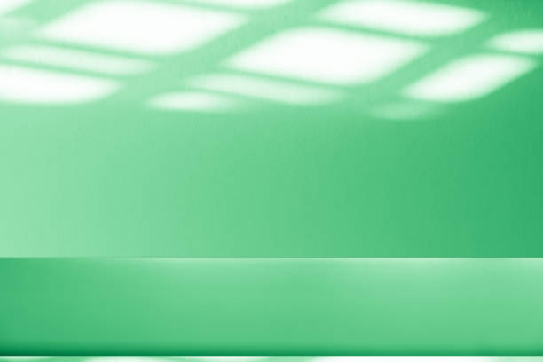 istock Studio style background wall decoration presentation uses white and green tones. with shadows cast from a nearby window, concept creating a decorative 2171839609