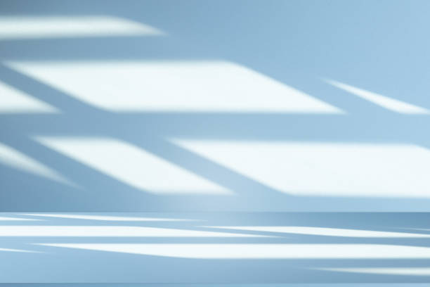 istock Studio style background wall decoration presentation uses white and blue tones. with shadows cast from a nearby window, concept creating a decorative 2171839616