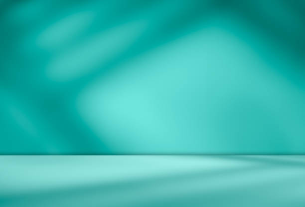 istock Background teal summer abstract shadow gradient room studio product floor wall green overlay leaf blur cement Mockup presentation fashion cosmetic backdorp scene loft minimal template empty simple. 2171842936