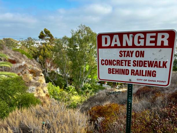 istock Red warning sign at Dana Point, California 2171852561