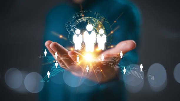 istock Customer Relationship Management, CRM concept. Human Resources, HR partner service. People database project, global business community network technology. Client data business, digital marketing 2171859578
