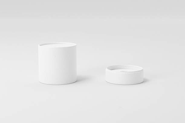 istock Open lid empty Cylinder Paper box on the floor mockup 2171874287