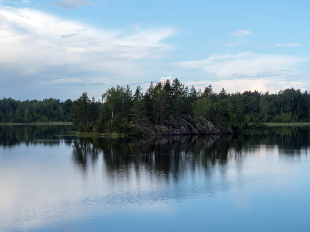 istock forest lake with rocky island 2171876153