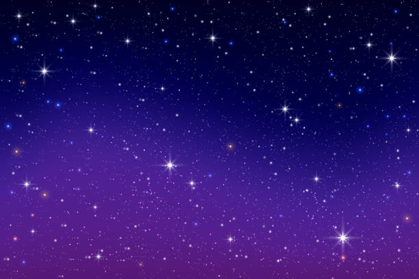 stockillustraties, clipart, cartoons en iconen met purple night sky background with stars. universe vector gradient landscape with blue and pink light. abstract sunset with sparkles and cosmic constellations. realistic astrology backdrop - sterrenstelsel