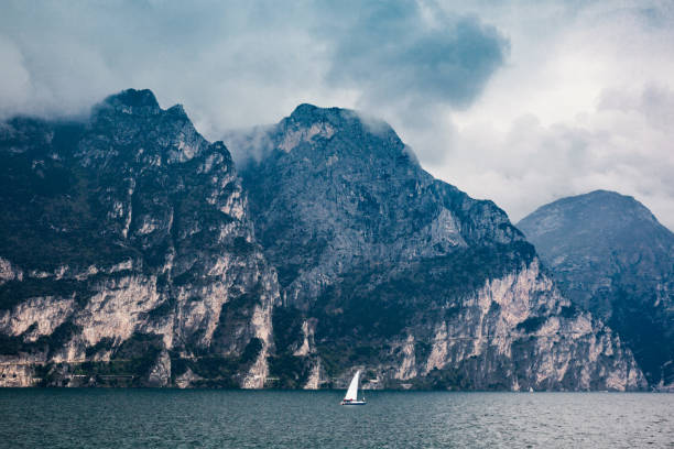 Tip of the Lake Garda, view fron the Riva del Garda town in the Trentino Alto Adige region in Italy.
