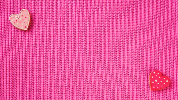 istock Hearts On Pink Knitted Texture, Valentine's Day Concept With Space For Text 2171881285