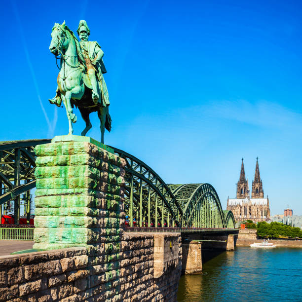 Wilhelm I monument near the Hohenzollern Bridge and Cologne Cathedral in Cologne city in Germany
