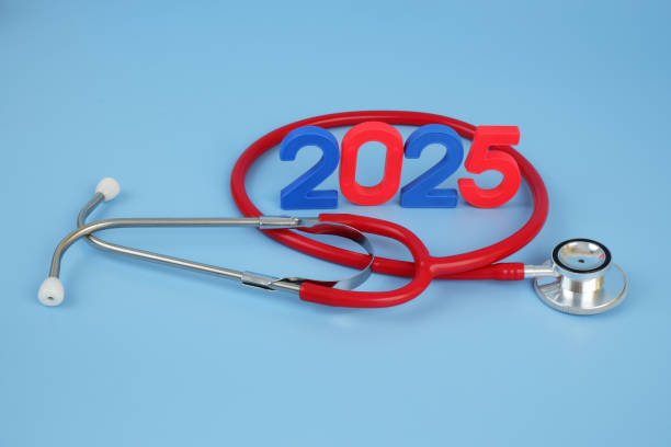 istock Red stethoscope and numbers 2025 on blue background. 2171887889