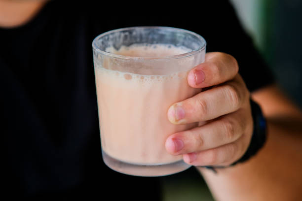 istock A glass containing strawberry yogurt. 2171892426