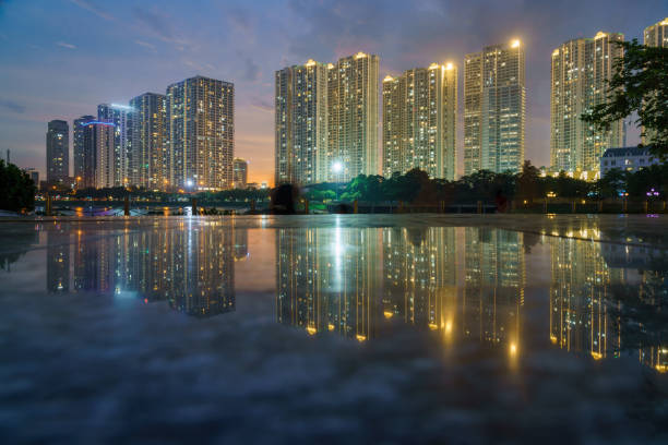 Hanoi cityscape at night in Cau Giay district