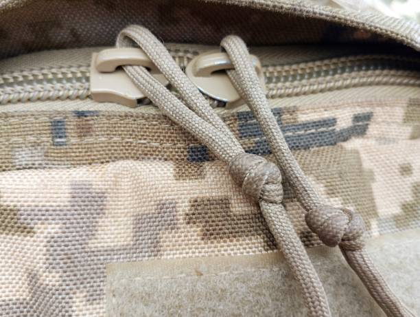 istock Zippers on military pixel camo clothing. Closed lock in the backpack. 2171899000