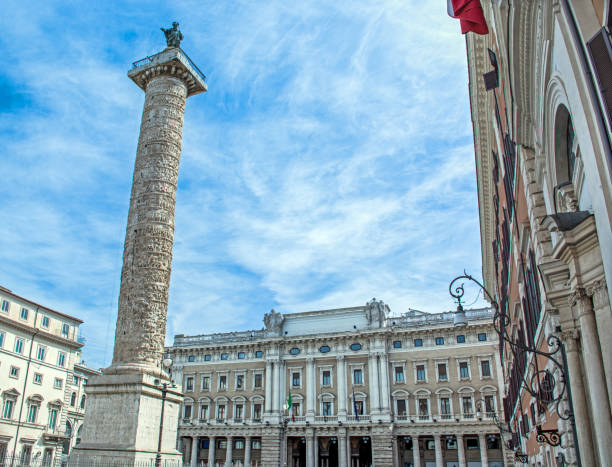 Column of Marcus Aurelius in Rome, Italy -  Roman victory column in Piazza Colonna, Rome,