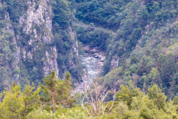 Top view of Serio river (Lombardy, Italy) during the day. Aerial view.