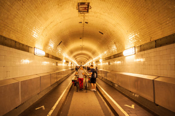 HAMBURG, GERMANY - JULY 07, 2018: Old Elbe Tunnel or St. Pauli Elbe Tunnel is a pedestrian tunnel in Hamburg, Germany