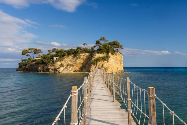 Wooden bridge to the island Cameo, Zakynthos, Greece.