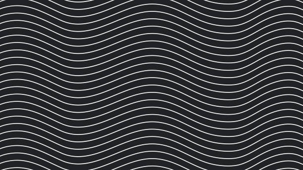 Inverted wavy white lines pattern on black background Inverted wavy white lines pattern on black background. Abstract stripes pattern and texture, artistic design element vector illustration. black background hd stock illustrations