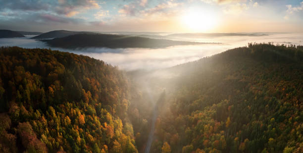 istock Aerial scenery with colorful autumn forest and dramatic light 2171923304