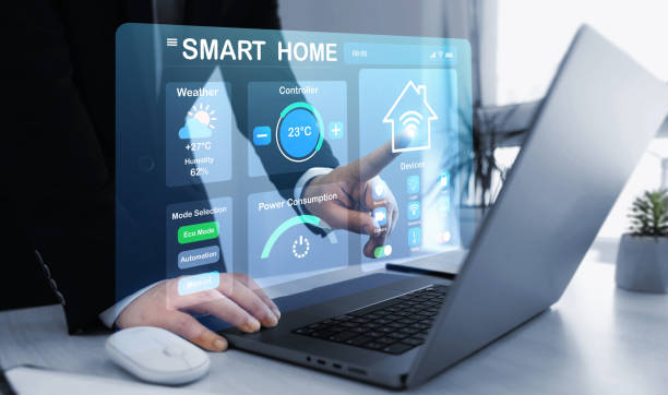 istock Technology assistant for smart devices,intelligent house or smart home technology.Business person using digital dashboard of smart home app for control home appliances. 2171936897