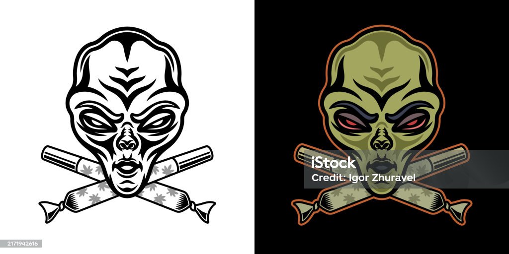 Splifs Vector Stoned Alien Head And Two Crossed Marijuana Spliffs Vector Illustration ...