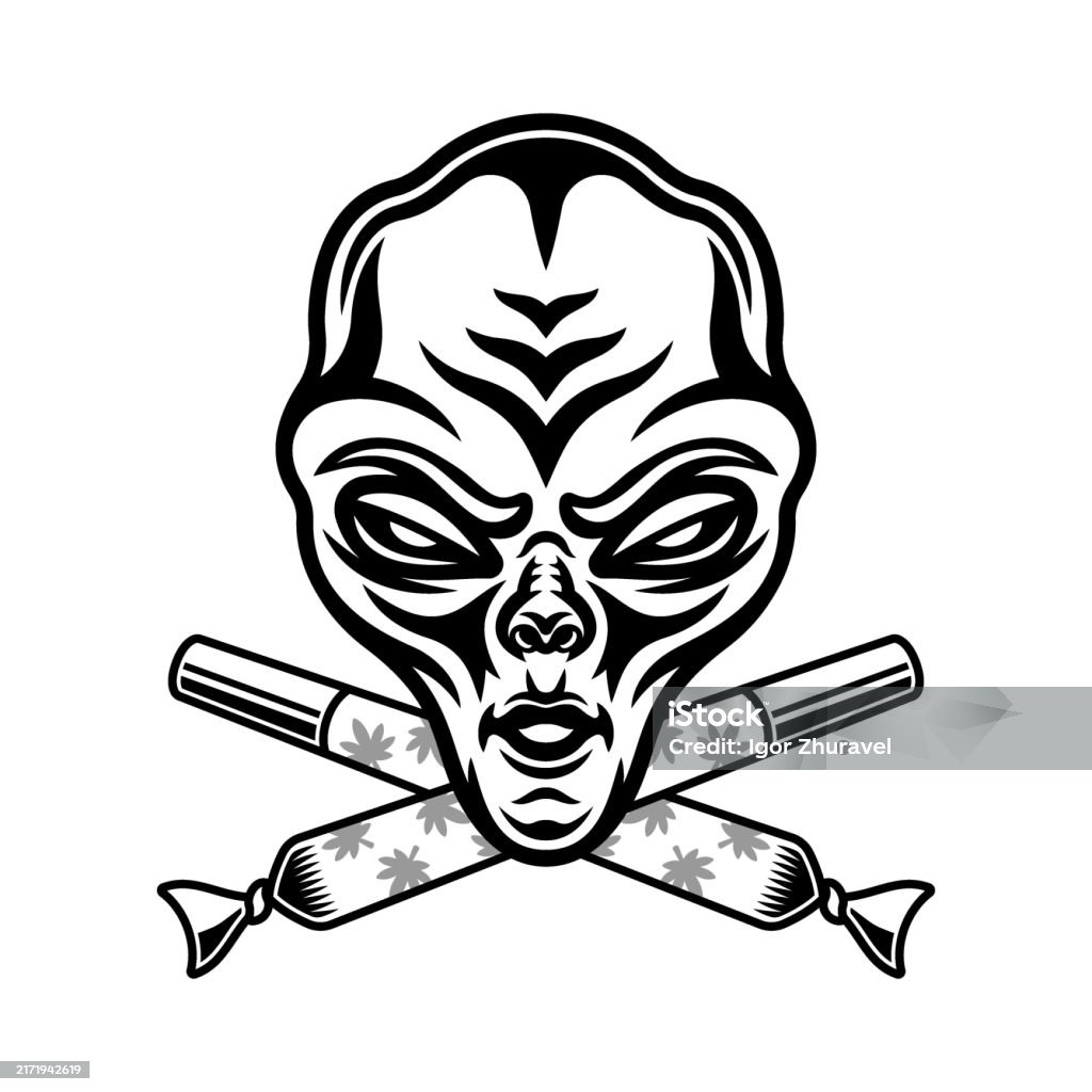 Splifs Vector Stoned Alien Head And Two Crossed Marijuana Spliffs Vector Illustration ...