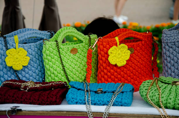 designer and decorative knitted yarn bags