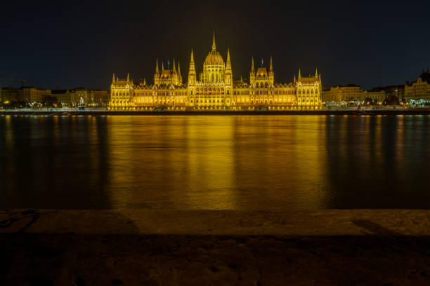 Hungarian Parliament building at night, Budapest, Hungary. The building is the symbol of Hungary