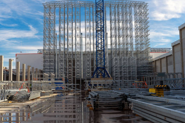 istock ASRS clad rack structural framework during firts stage of installation 2171983478