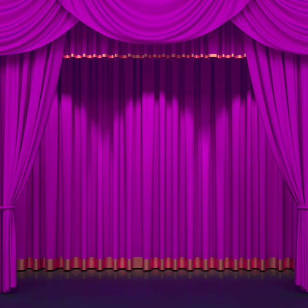 Rich and vibrant red plush fabric curtain with a textured cloth, elegantly adorned to set the stage for theatrical performances and dramatic productions.