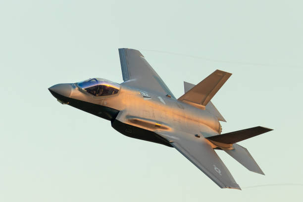 istock Close view of a F-35A Lightning II approaching in beautiful sunset light 2171991476
