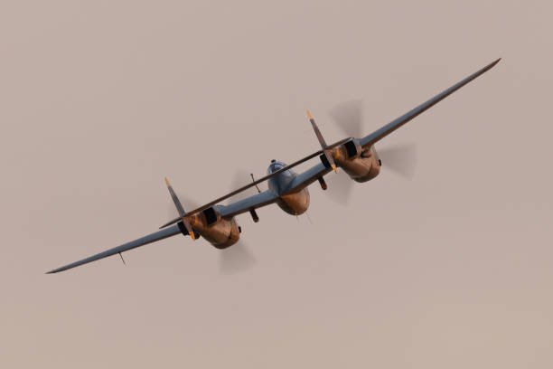 istock Very close tail  view  of P38 Lightning (WWII American fighter plane) in beautiful sunset light 2171991728