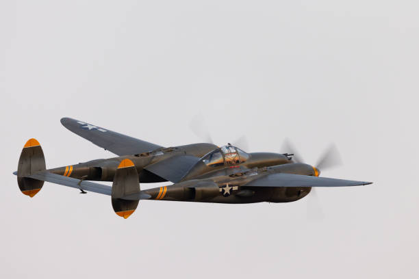 istock Very close tail  view  of P38 Lightning (WWII American fighter plane) in beautiful sunset light 2171991742