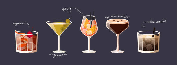 stockillustraties, clipart, cartoons en iconen met banner with modern cocktails - espresso