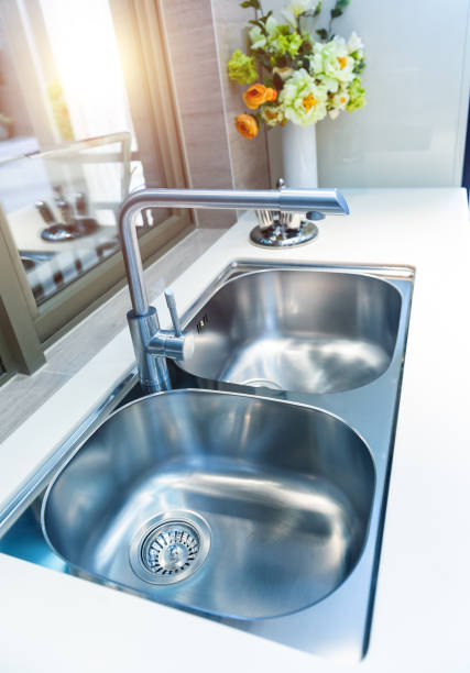 istock Interior of modern kitchen with stanless steel double sink 2171992863