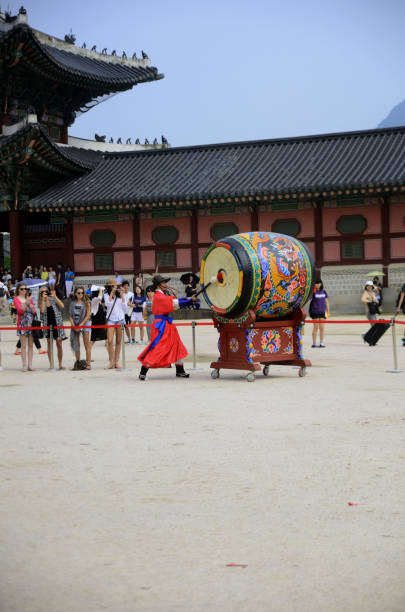 Palace Royal Guard Changing Ceremony which takes place in Gyeongbokgung Palace. It is located in northern Seoul, South Korea, on a July 31, 2013