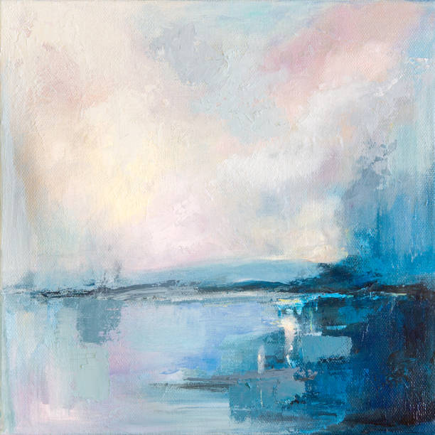 ilustrații de stoc cu pictură de peisaj abstract moale cu tonuri de albastru și pastel - tablou