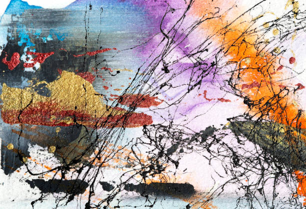 istock Abstract colorful mixed media painting with gold accents 2172000102